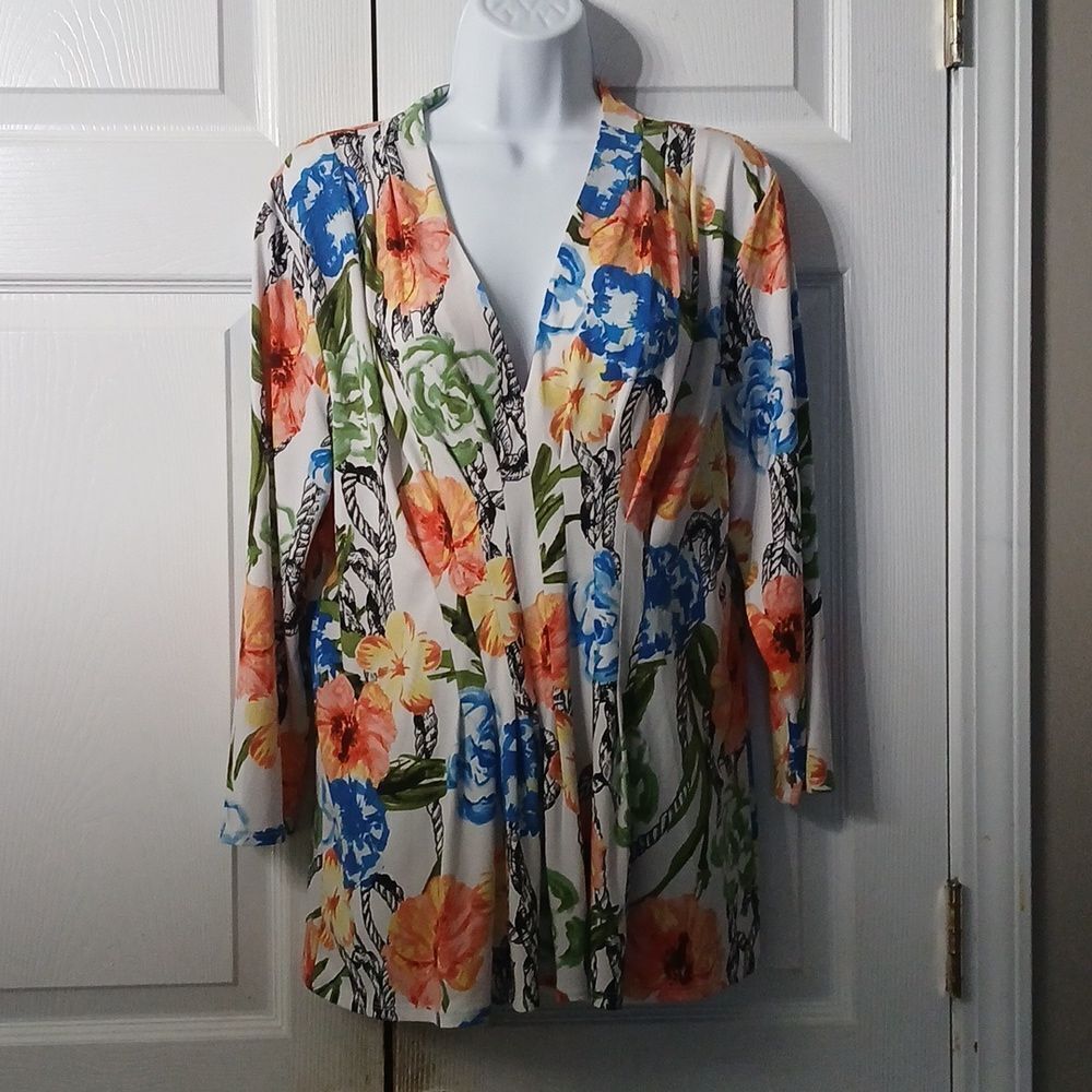 Catherine floral print long sleeve top tropical summer beach cruise   Sz XL